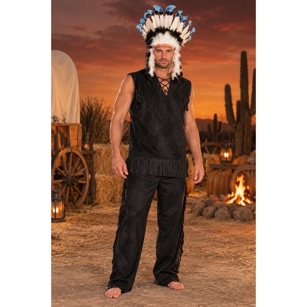 Spirit Halloween Native American Chief Costume Adult M 38-40 Headdress Vintage